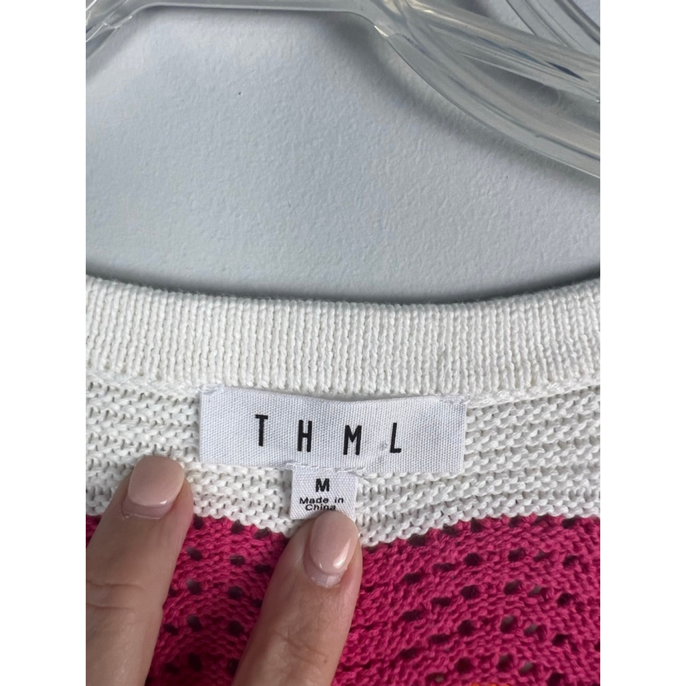 Women's THML Knit Top Size M White Orange Pink Striped Sleeveless - Picture 3 of 7